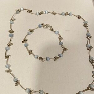 Elegant Silver and Blue Beaded Jewelry Set
